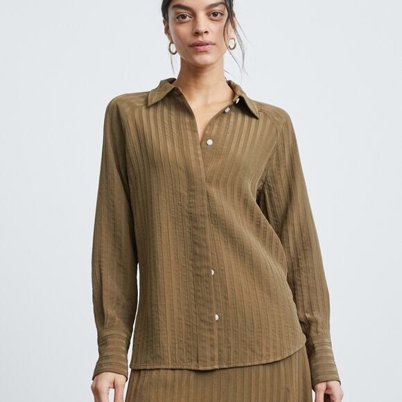Everlane The City Stripe Shirt in Olive size 0 - Picture 1 of 8